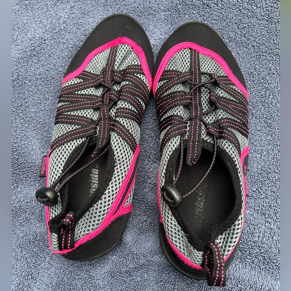 Pink and black womens water shoes